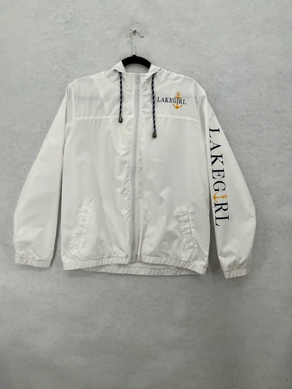 NWOT Lakegirl‎ Women's Full Zip Windbreaker Jacket Nautical Large White